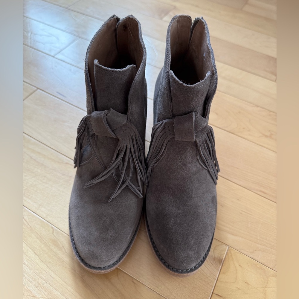 UGG Corin gray suede fridge tassel ankle booties, size 6.5 - Picture 5 of 12
